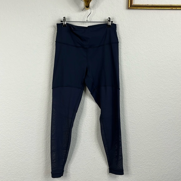 Lululemon Sheer Will Leggings Mesh Sheer Thigh Panels Pulse Stone Blue - Picture 2 of 15